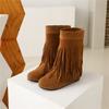 Damen Flachbodenstiefeletten Herbst und Winter neu lässig große Größe Fransenstiefel