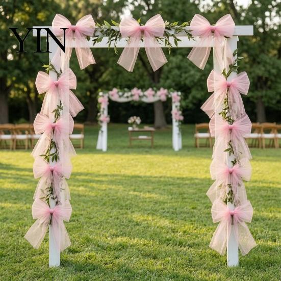 Elegant Ribbon Bows for Party Decor Tulle Bow Christmas Tree Decoration, Pre-tied Gauze Mesh Transparent Floral Arrangements Xmas Tree, Wreath,