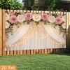 Pink Rose Curtain Wedding Tapestry, Floral Fairy Light Background Cloth, Romantic Party Backdrop
