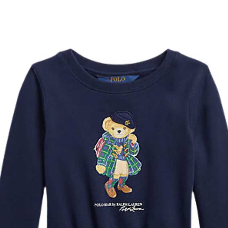 Polo Ralph Lauren Logo Bear Print Long Sleeve Dress Kids Dresses Blue 313916767-002