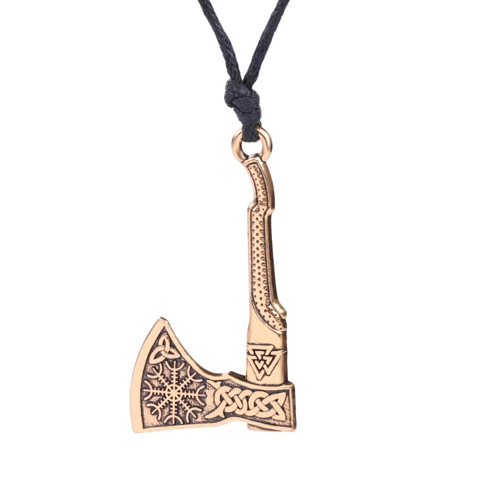 Viking Axe Necklace for Men Norse Runes Compass Pendant Vintage Amulet Jewelry Male Boy Gifts