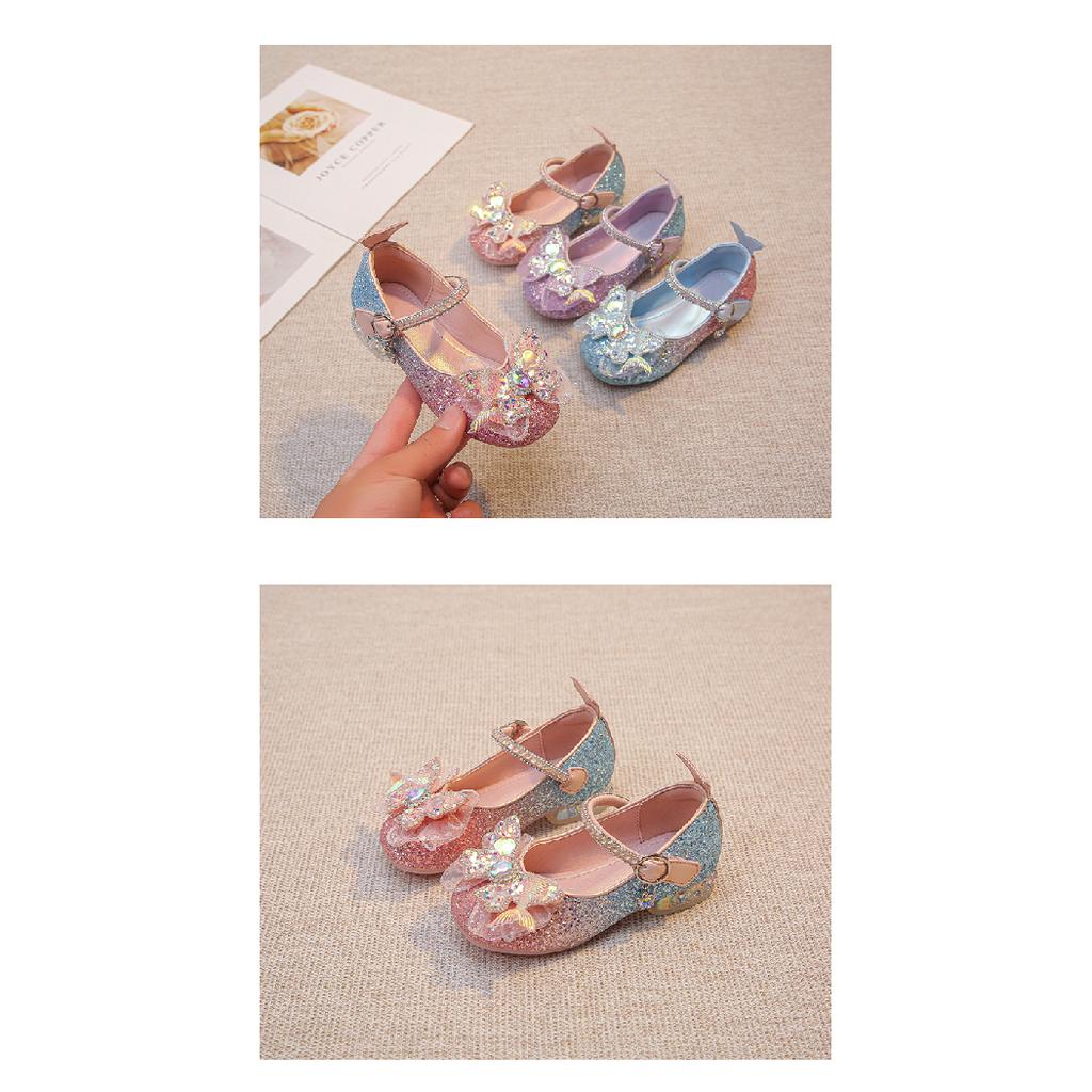 Girls Princess Shoes Little Girls Small High Heels Leather Shoes Bow Soft Bottom fashion Performance Shoes Spring and Autumn Crystal Shoes