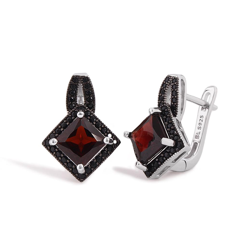 

Простой дизайн серьги-застежки из серебра 925 пробы с натуральными квадратными гранатами 7,0 мм, изящные ювелирные изделия для помолвочных подарков женщинам M красный