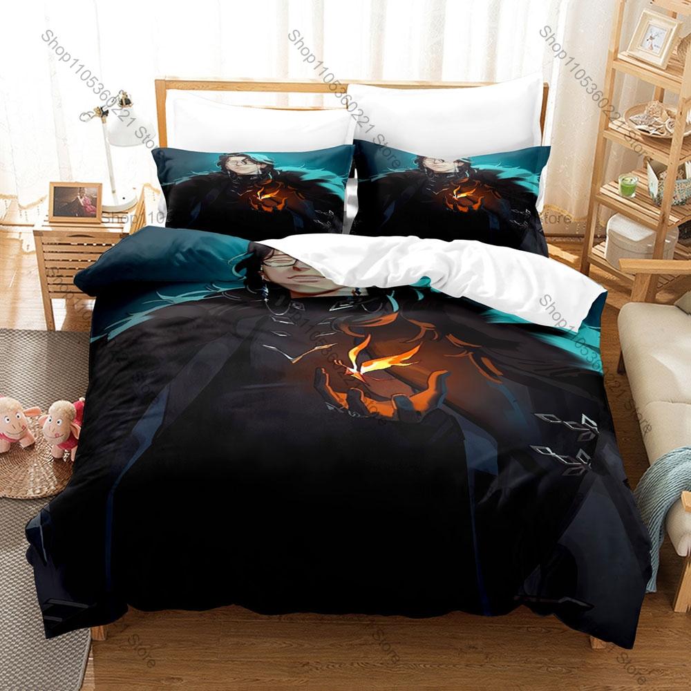 Fatui Harbinger Pantalone Duvet Cover + 2 Pillowcases, Unique Game Pattern Bedding Set for Genshin Fans Collection