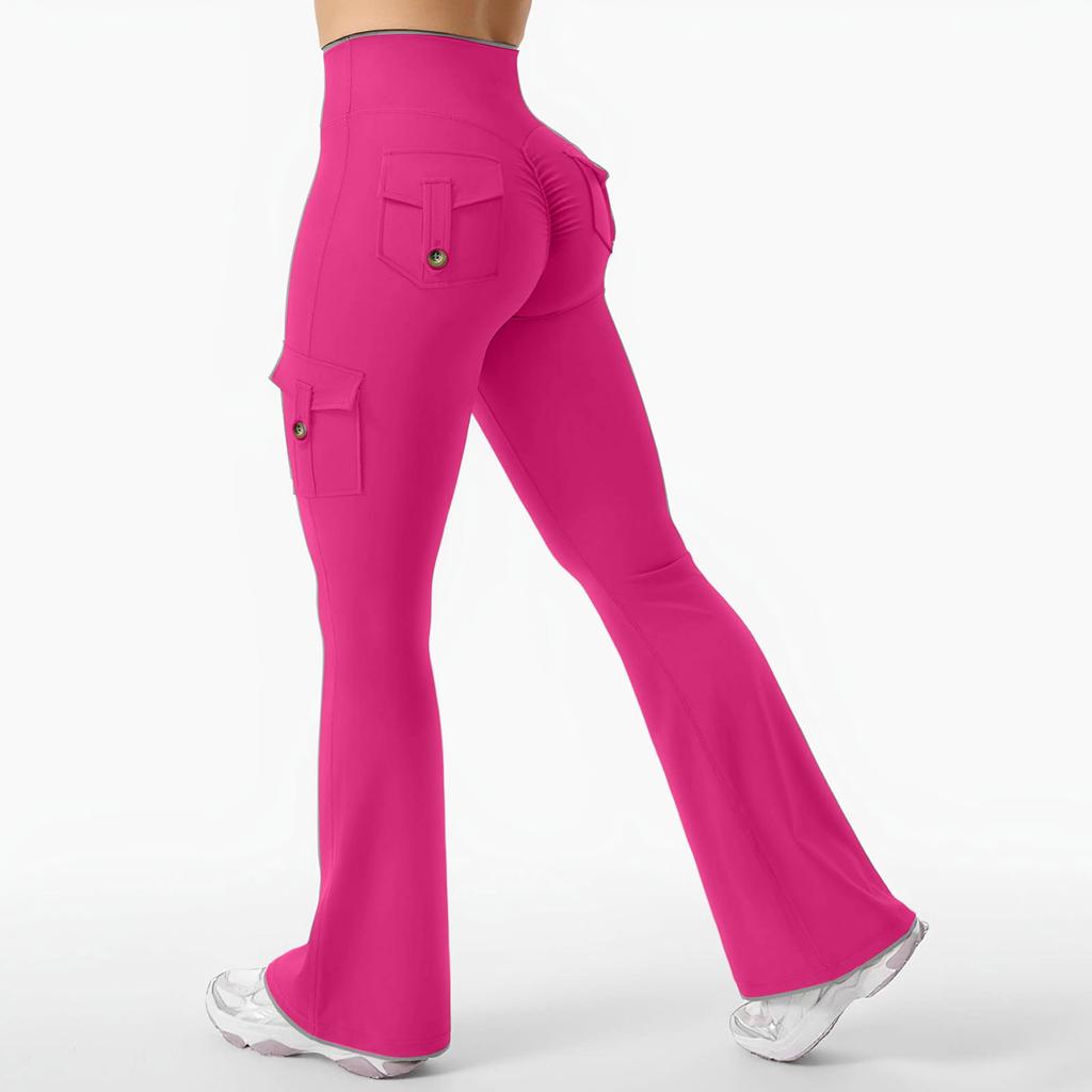 Women's Sports Flared Leggings With Pockets, Stretchy High-Waisted Workwear Yoga Pants