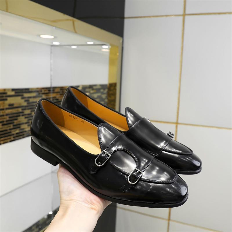 Luxusní Pánské Kožené Boty Nazouvací Lakovaná Kůže Kávová Černá Monk Strap Pánské Boty Svatba Večírek Neformální Společenské Mokasíny
