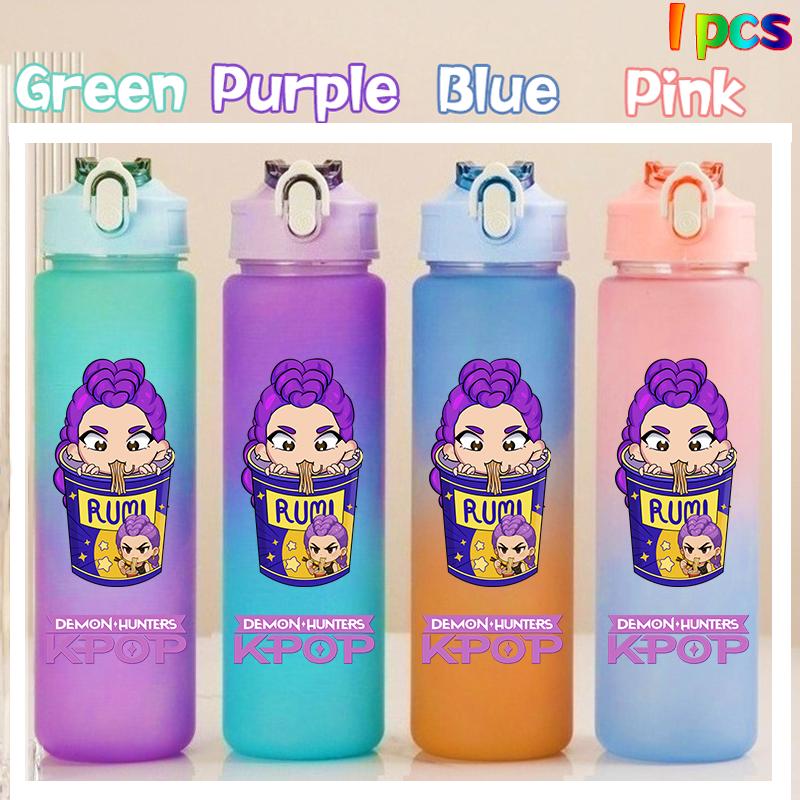 750ML KPop Demon Hunters HUNTR/X Rumi Mira Zoey Jinu Colore Degradé Tazza Acqua Bambino Borraccia con Cannuccia Saja Ragazzi Tigre Regalo