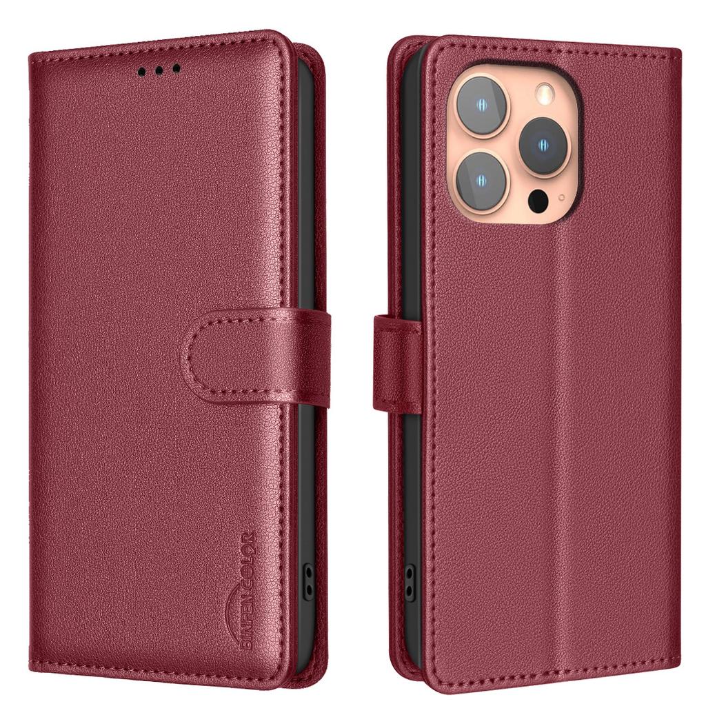 Rfid Small Lychee Pattern Leather Phone Case With Card Holder Stand For Apple Iphone