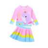 Girls' 2025 Long-Sleeved Cartoon Dolphin Swimsuit with Short Skirt