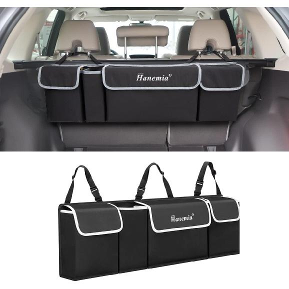 Car Trunk Organizer and Storage, Backseat Hanging Organizer for SUV, Truck, MPV, Waterproof, Collapsible Cargo Storage Bag with 4 Pockets, Car