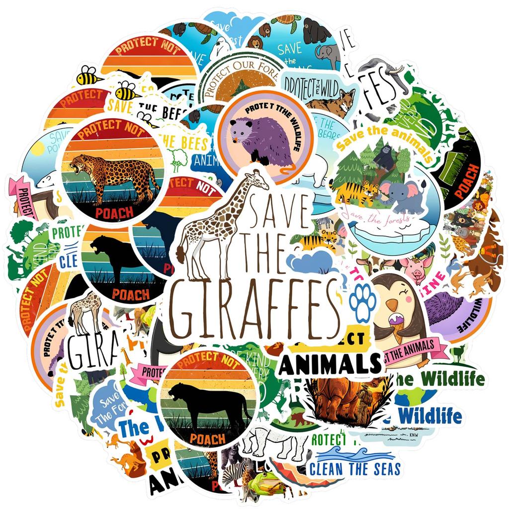 35pcs-50pcs Motivational Wildlife  Stickers Whimsical Animal Conservation  Stickers  Stationery Stickers