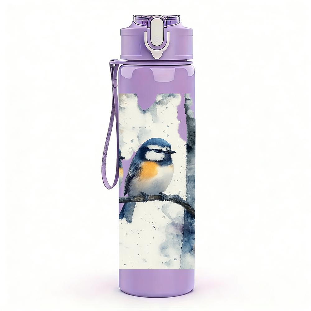 1PC Two Birds Birch Tree Branch 750ml Color Plastic Sports Water Bottle Leakproof Flip Straw Lid Suitable for Sports Office Home Use