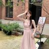 Seaside vacation French dress new female pink fairy skirt super fairy Mori suspender skirt female summer