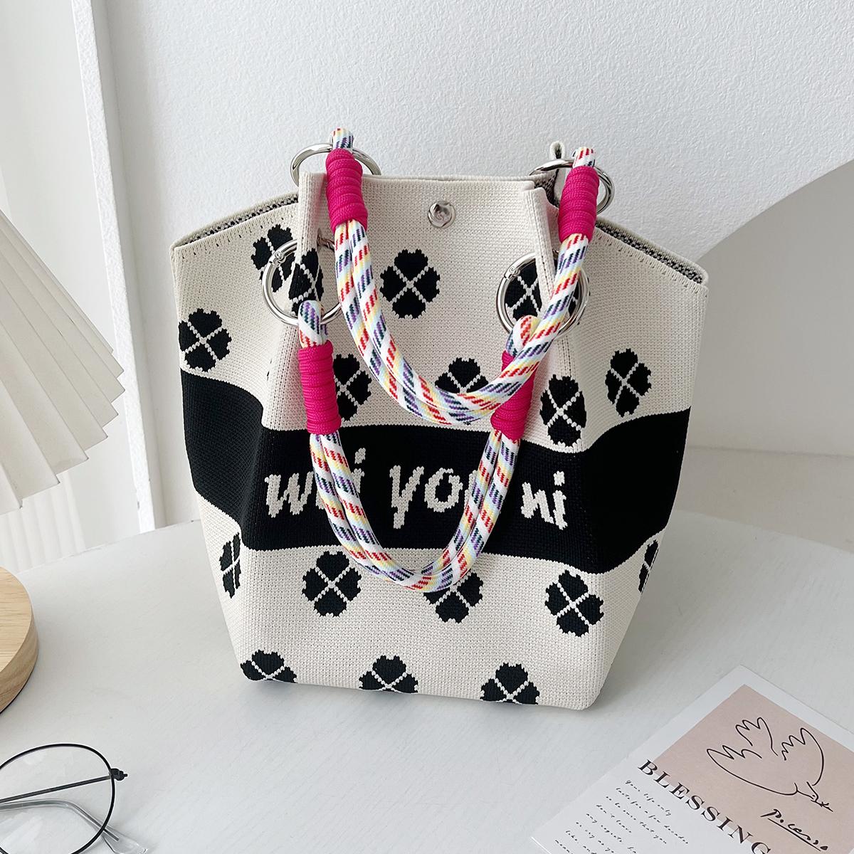 

Японская и корейская Ins Niche Design Вязаная женская сумка для путешествий с фотографией Сумка-ведро