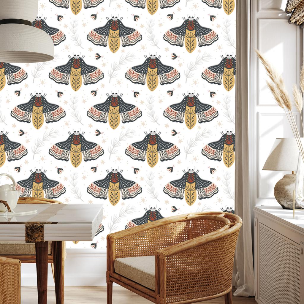 Rainbows and Butterflies Boho Wallpaper White, Gray and Graphite 50x1000