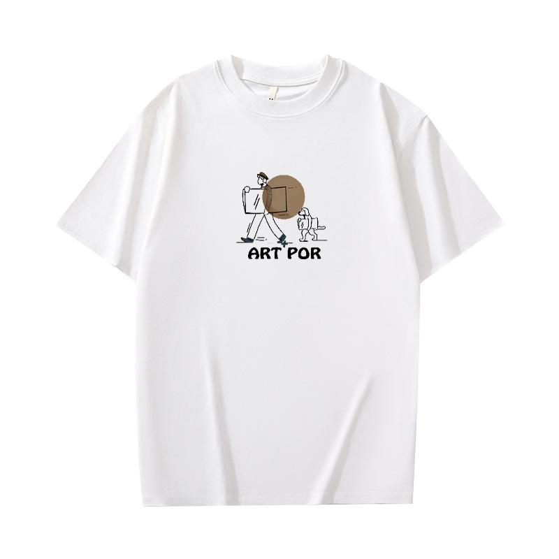 Jednoduché pánské tričko s potiskem Letní trendy tištěné tričko s kulatým výstřihem Bavlněné s krátkým rukávem Volné Trendy Prodyšné tričko