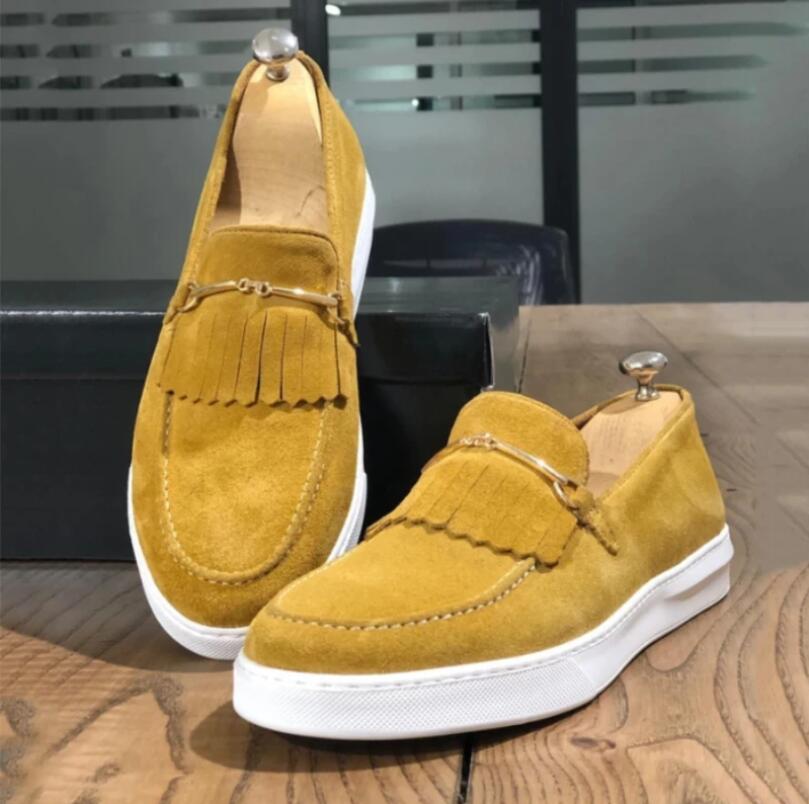 2024Men's Vulcanize Shoes  Brown Gray Yellow Faux Suede Shoes mens causal shoes vulcanizar los zapatos loafers rahat ayakkabılar