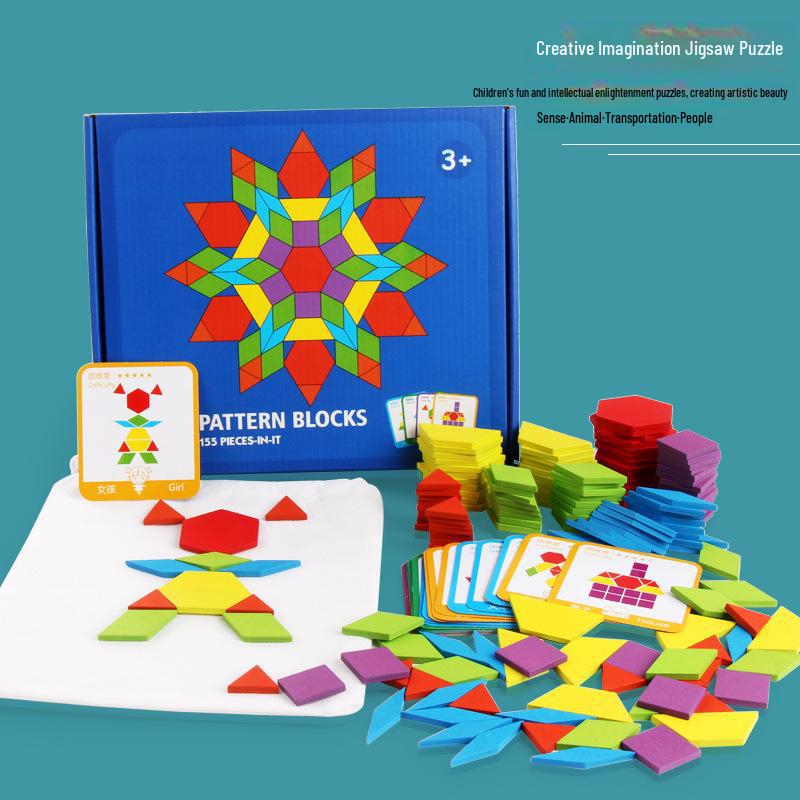 180-Piece Geometric Jigsaw Puzzle for Children's Early Education - Creative Tangram Wooden Toy Set