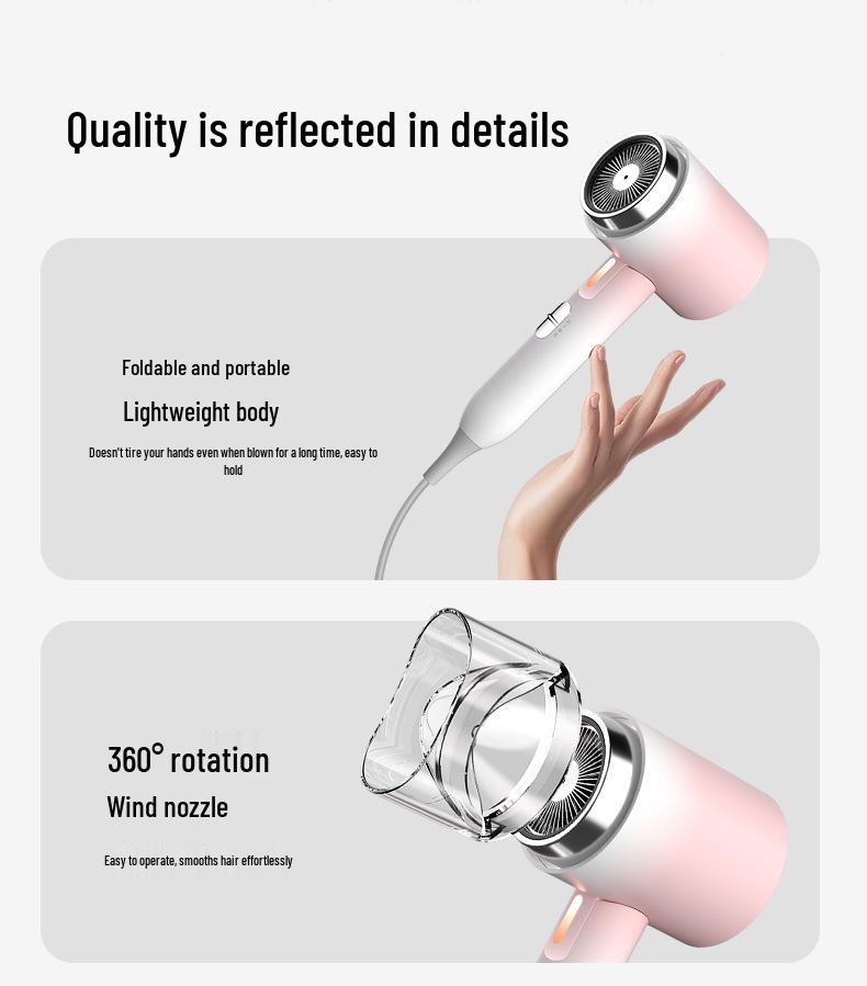 Quiet, Foldable, Quick-Dry Hair Dryer with Negative Ions for Home & Travel