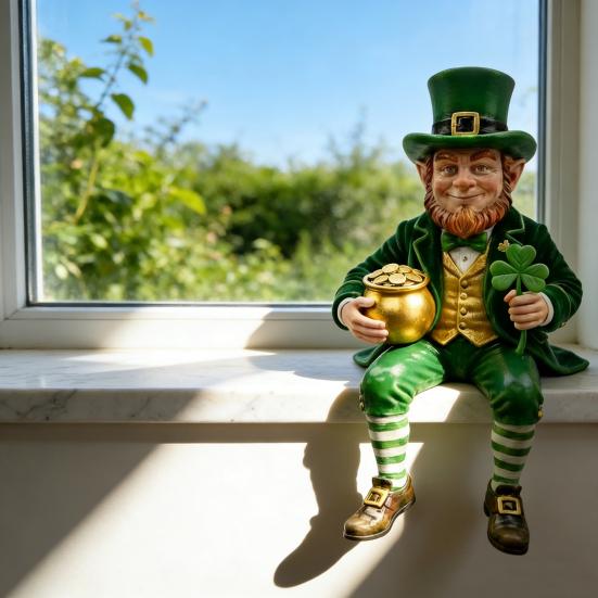 St. Patrick's Day Leprechaun Figurine Small Lucky Shamrock Statue Resin Irish Clover Leprechaun Ornament for Car Dashboard Home Table Decor