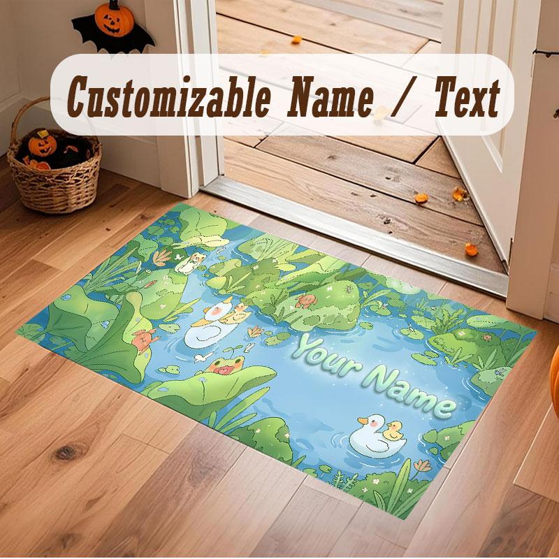 Floral Garden Theme Crystal Velvet Floor Rug Personalized Custom Name Text Warm Carpet Home Decoration