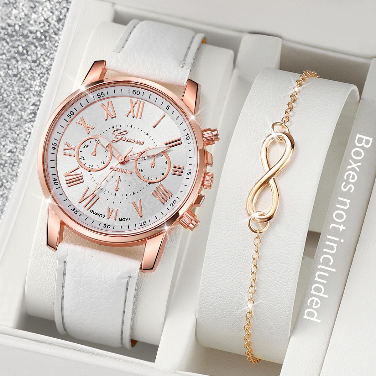 

2Pcs/set Fashion Women Leather Band Quartz Watch & Bracelet белый