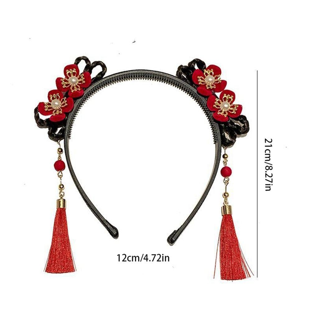 Flower Chinese New Year Headwear Braid Hair Hanfu Hair Sticks Children Wig Headband  Girls