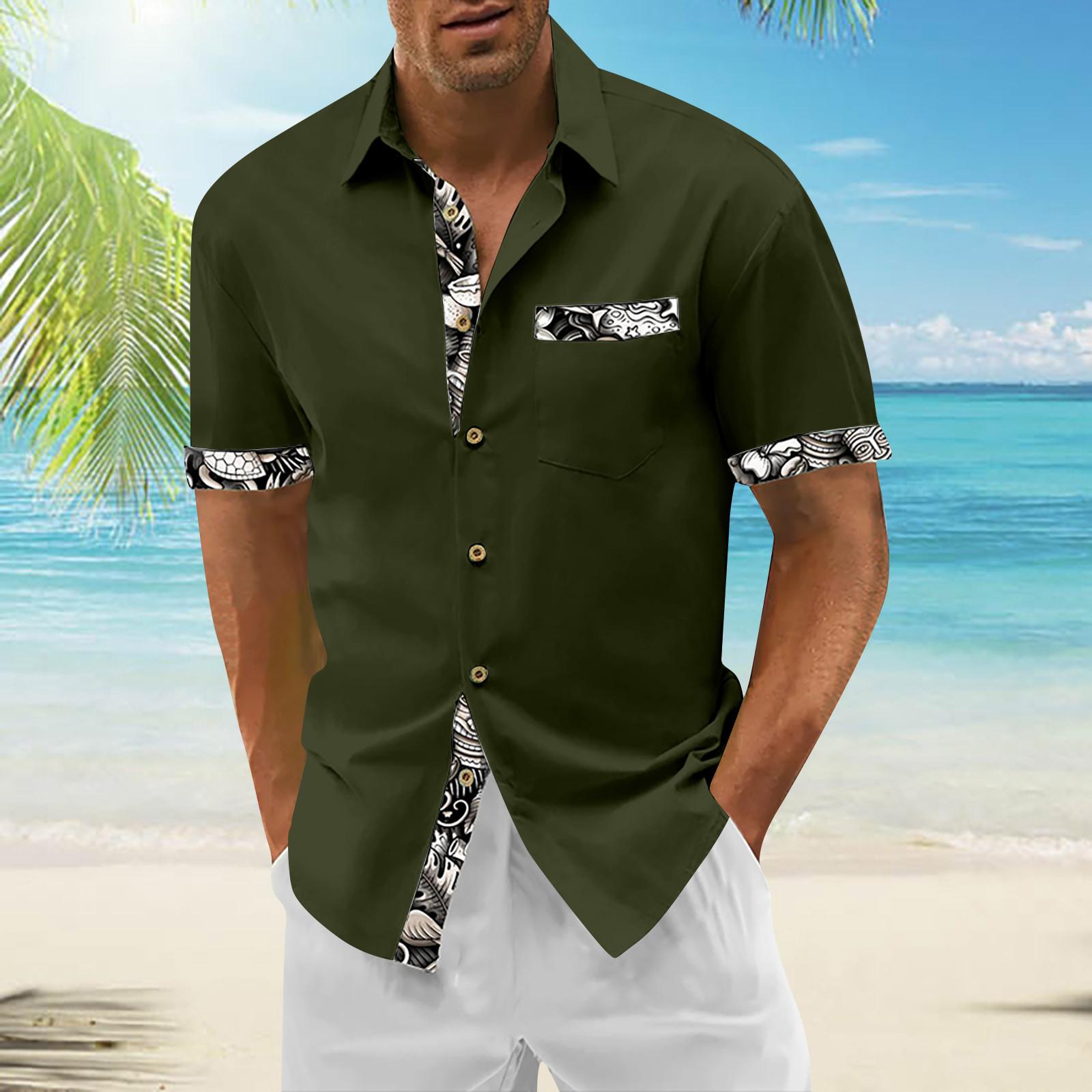 

Гавайская рубашка для мужчин, мужские винтажные рубашки для боулинга на пуговицах, летняя пляжная рубашка с коротким рукавом L армия зеленый
