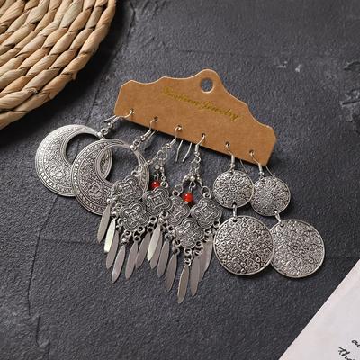 Retro lange Ohrringe, Quaste aus tibetanischem Silber, Damen-Bohème-High-End-Metall-Urlaubs-Ohrring-Set