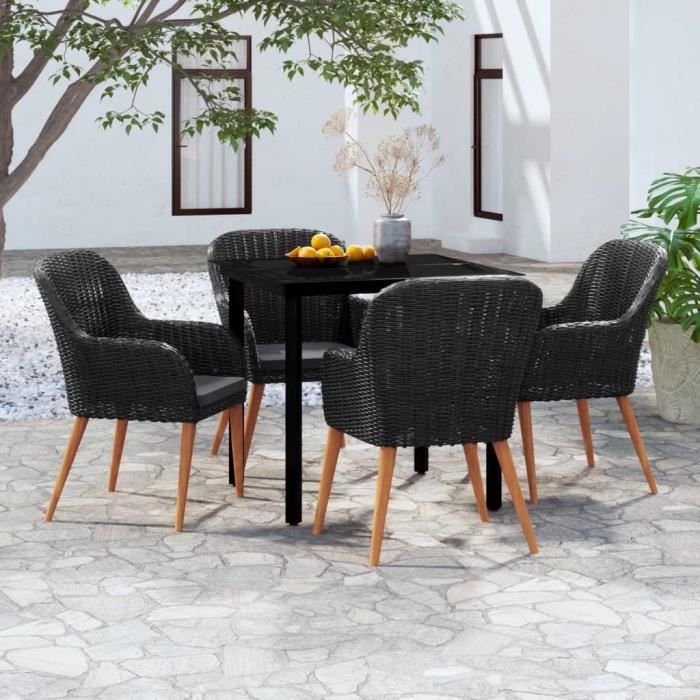 VidaXL Garden Dining Furniture with Cushions 5 Pcs Black 3099506