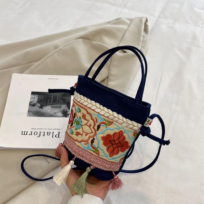 Retro Bucket Bag Ethnic Style Suzhou Embroidery Flower Fashionable Large-capacity Crossbody Single-shoulder Bag
