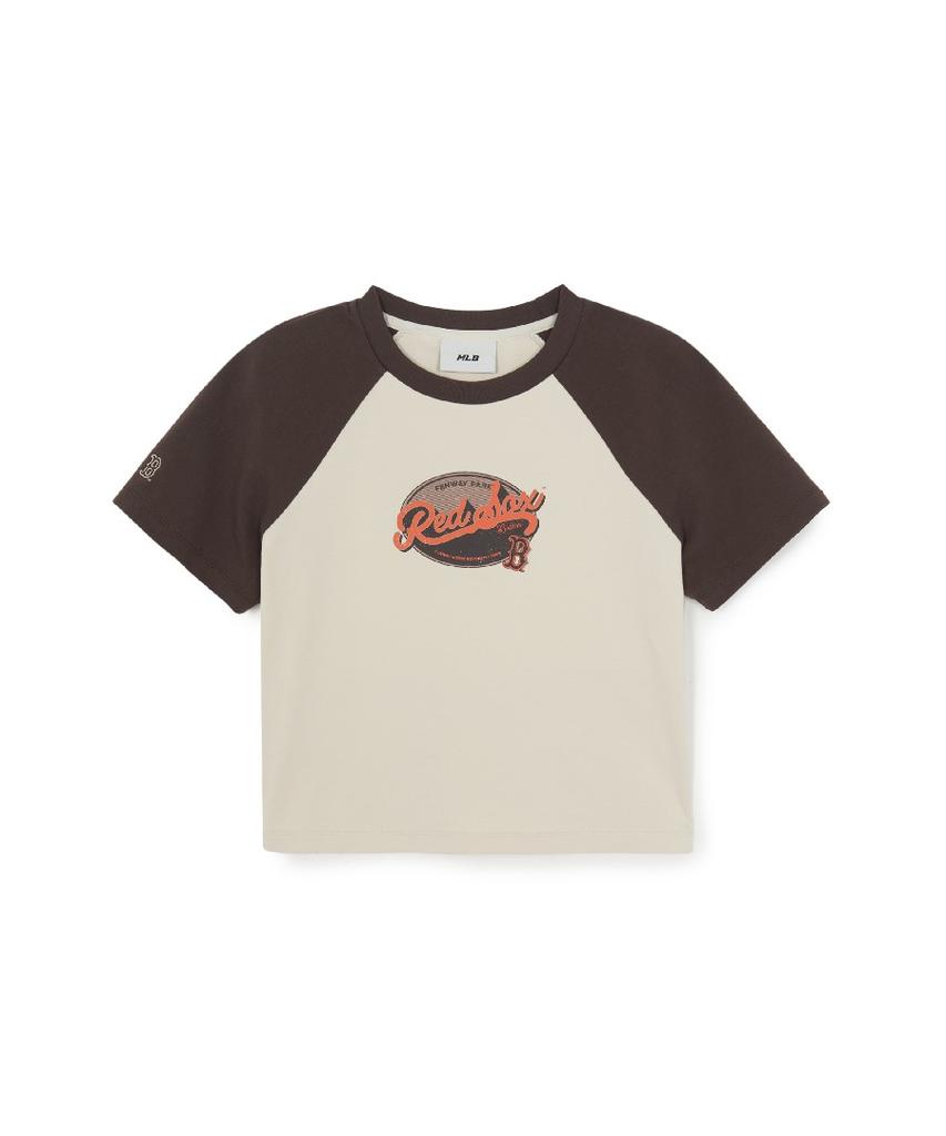Emelbi Women'S Vintage Colorblock Crop T-Shirt Bos (L.Sand)