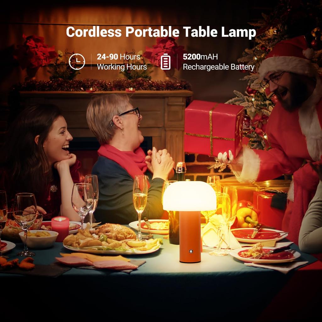 Mushroom Table Lamp Rechargeable Touch Light  Stepless Dimming Bedside Lamp Orange