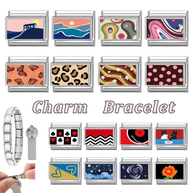 Wholesale Star Heart Sunrise Butterfly Cat Dog Rose Waves Italian Charm Link Fit 9mm Stainless Steel Jewelry DIY Making Bracelet