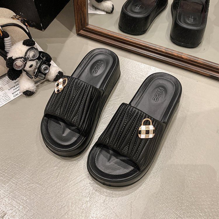 Indoor home bathroom non-slip one-pedal shit feeling sandals fashionable thick-soled slippers women's 2025 summer new