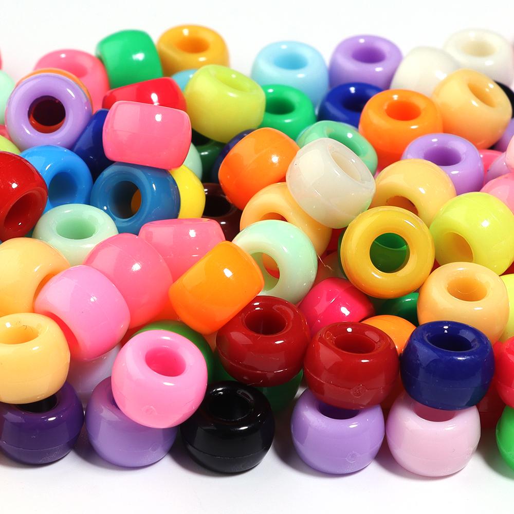 200pcs 6x9mm Solid Color Pony Beads Large Hole Loose Spacer Acrylic Beads For DIY Handmade Bracelets Keychain Supplies Wholesale