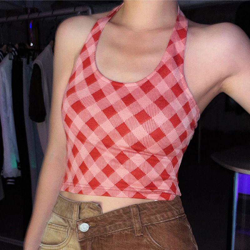 Export Yoga Clothes with Chest Pad Women's Beauty Back Vest Halterneck Printed Sports Gym Running Dance Training Top