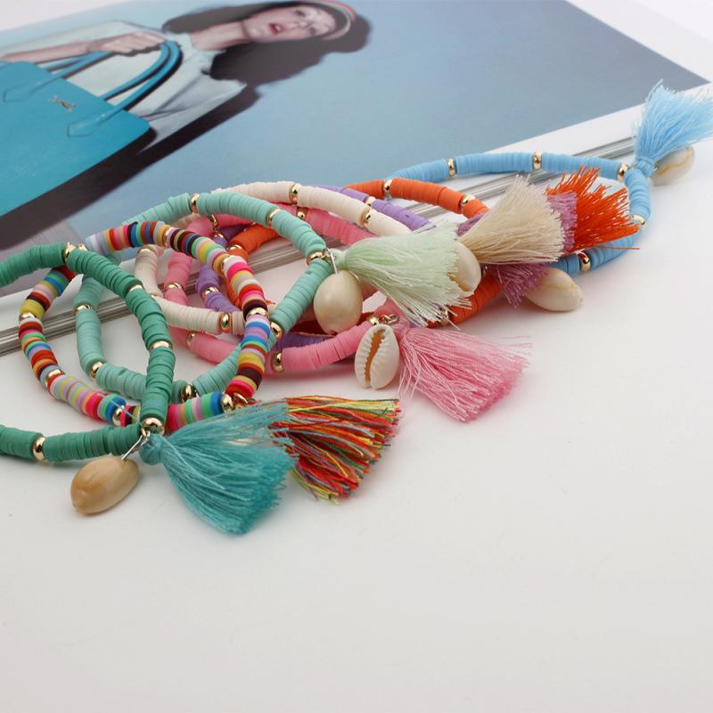 Boho bunter Tonperlen Muschel Quaste Armband