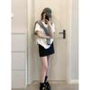 Large Size Women's Summer Front Shoulder Cartoon Printing Loose Crew Neck Inner Short Sleeve T-Shirt% Pure Cotton Bottom Top