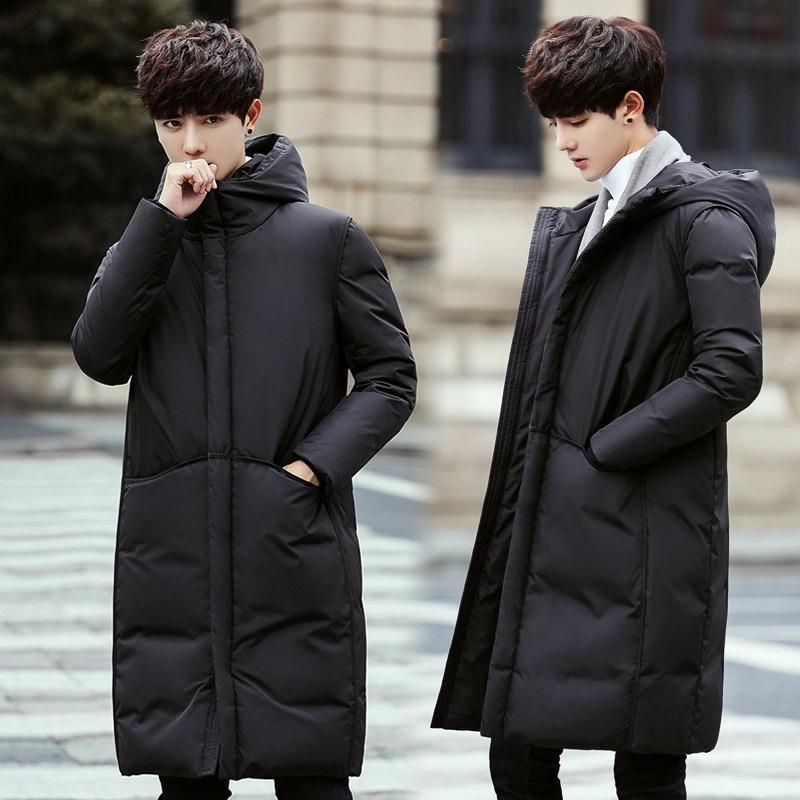 

2022 Men s Mid-Length Thick Winter Hooded Jacket - Trendy Korean Style 2XL (160-180 kg) чёрный