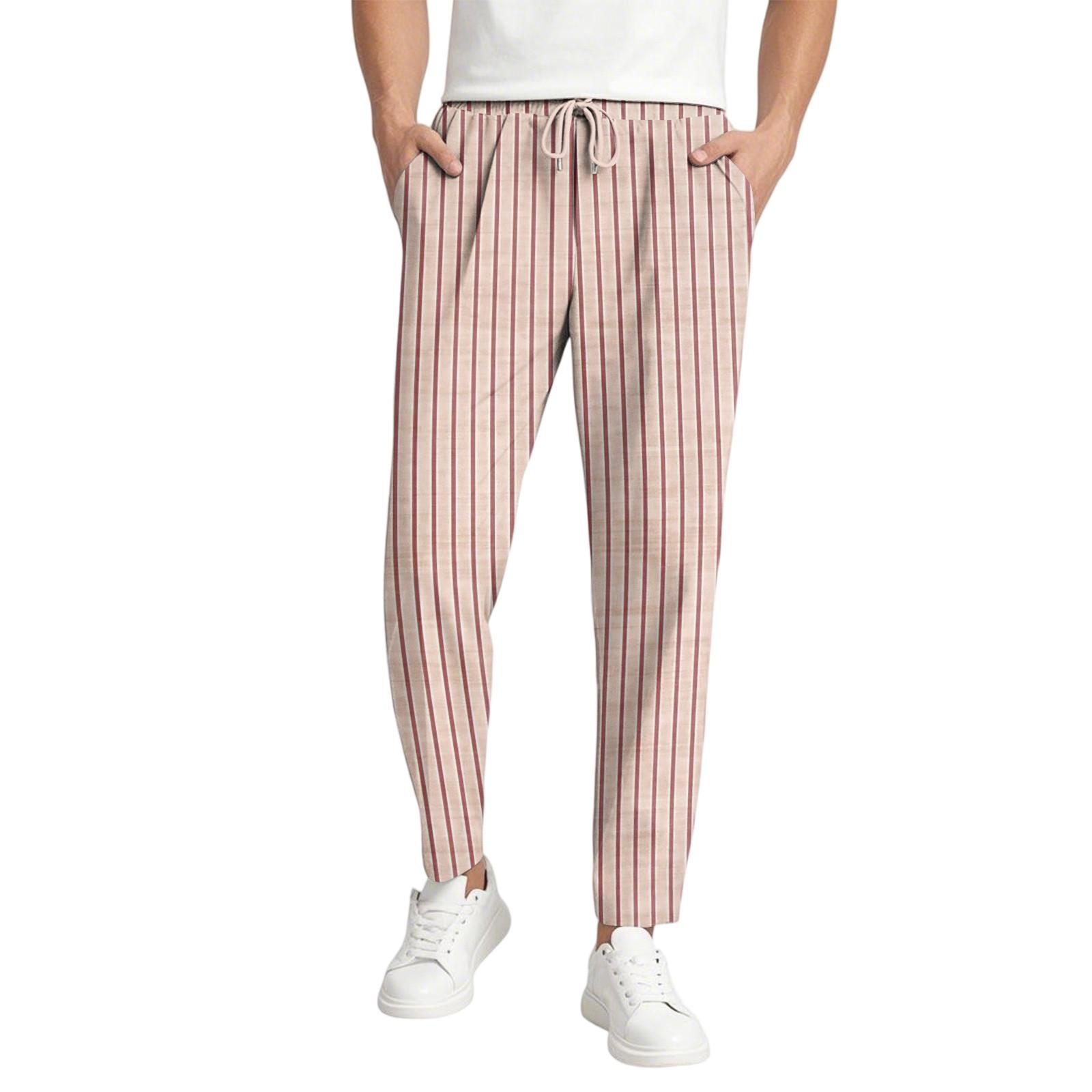 

Мужские повседневные брюки в полоску, эластичный пояс на шнурке, легкие и облегающие, с карманами, удобные и дышащие L