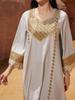 NC75 Women's Vintage Loose Plus Size Abaya: Middle Eastern Patchwork Sequin Robe with Round Neck