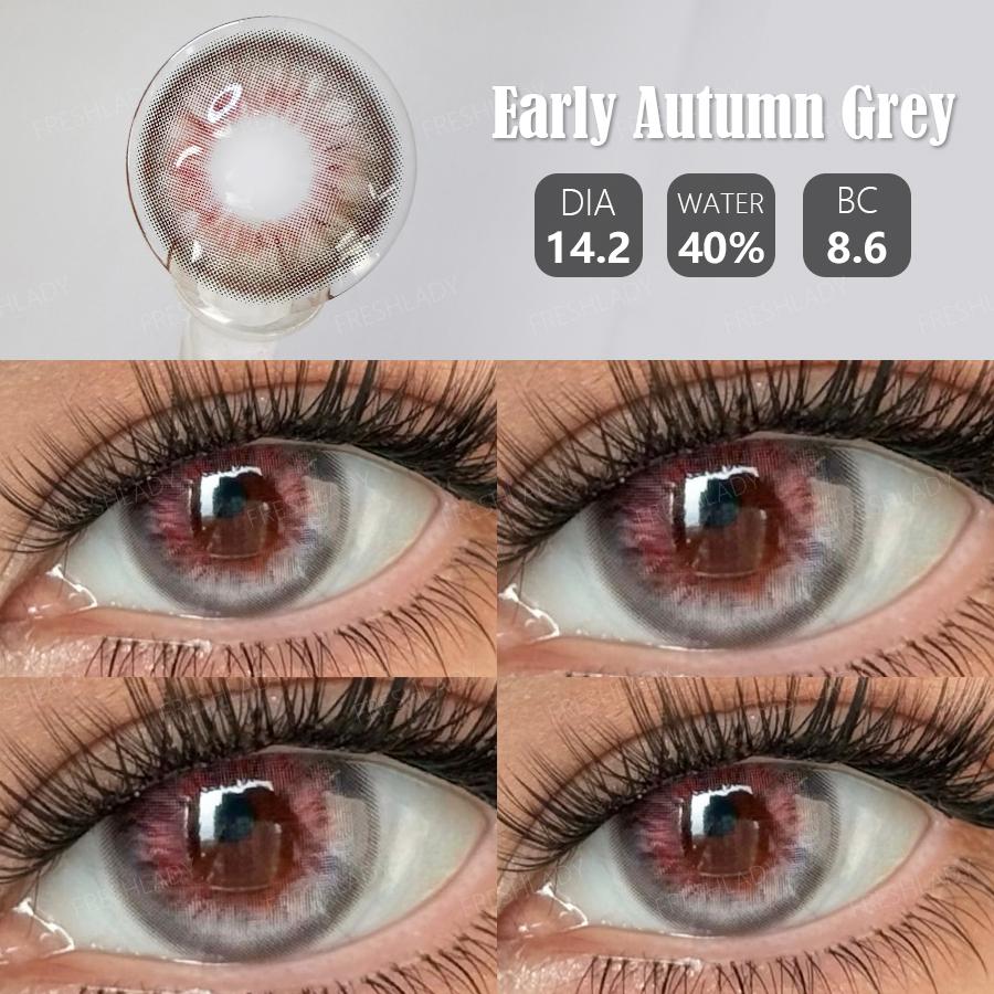 FreshLady 1 Pair 2pcs 14.20mm Yearly Disposable 40% Water Brown and Gray Colored Contact Lenses Daily&Makeup Use
