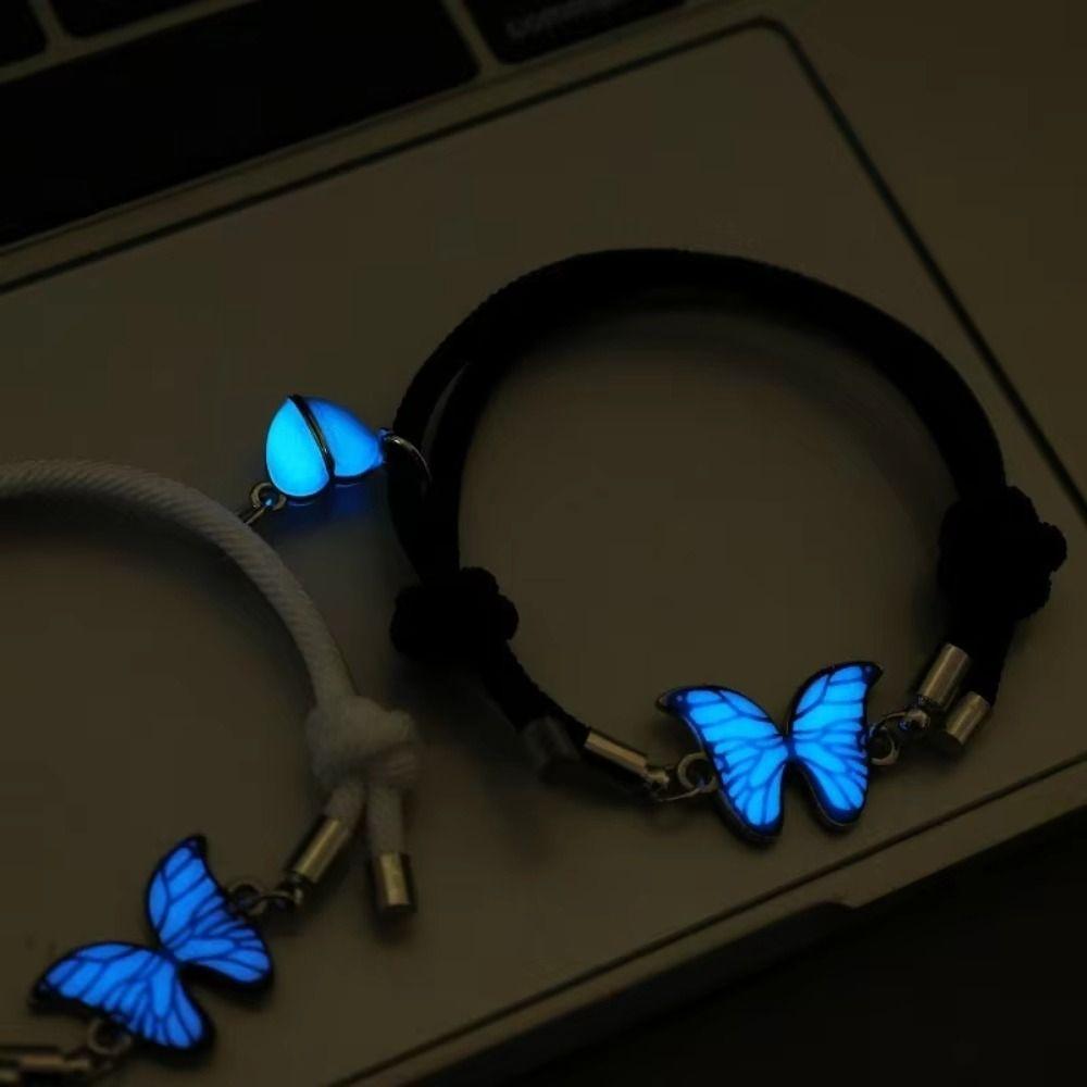 2Pcs/Set Luminous Couple Bracelets Butterfly Heart Beaded Bracelet Magnetic Bracelets Anniversary