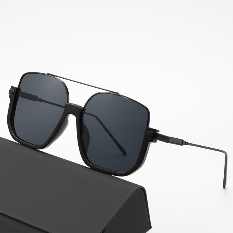 Double Beam Tea-Colored Sunglasses Retro Oversized Frames Transparent Black for Men and Women High-End Fashion