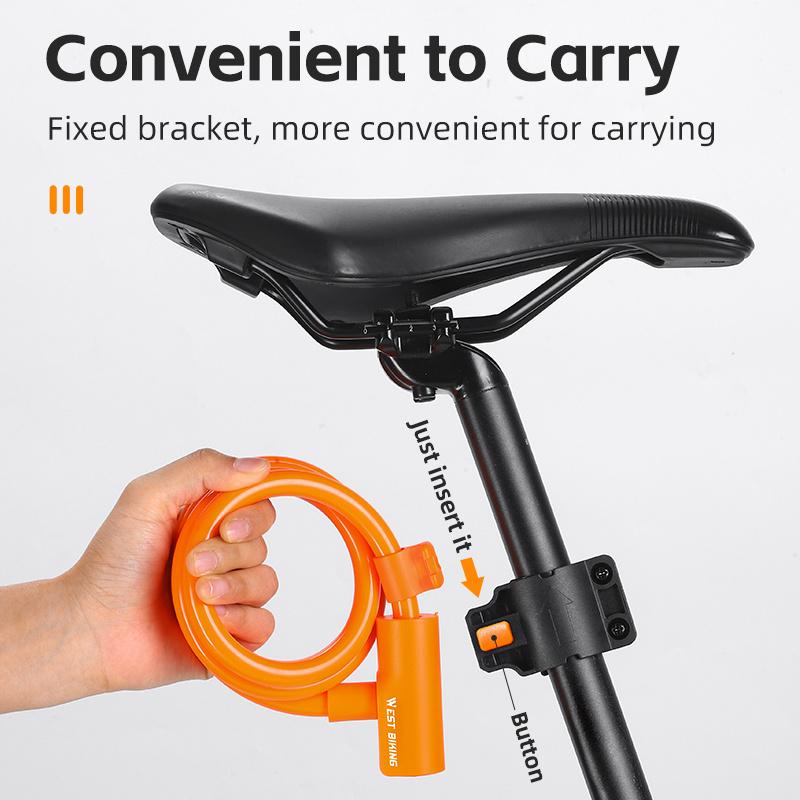 WEST BIKING Lucchetto per Bici 115cm a Spirale con Chiavi Sicure Lucchetto a Cavo per Bici con Staffa di Montaggio Resistente alle Intemperie Antifurto Lucchetto per Scooter Bicicletta