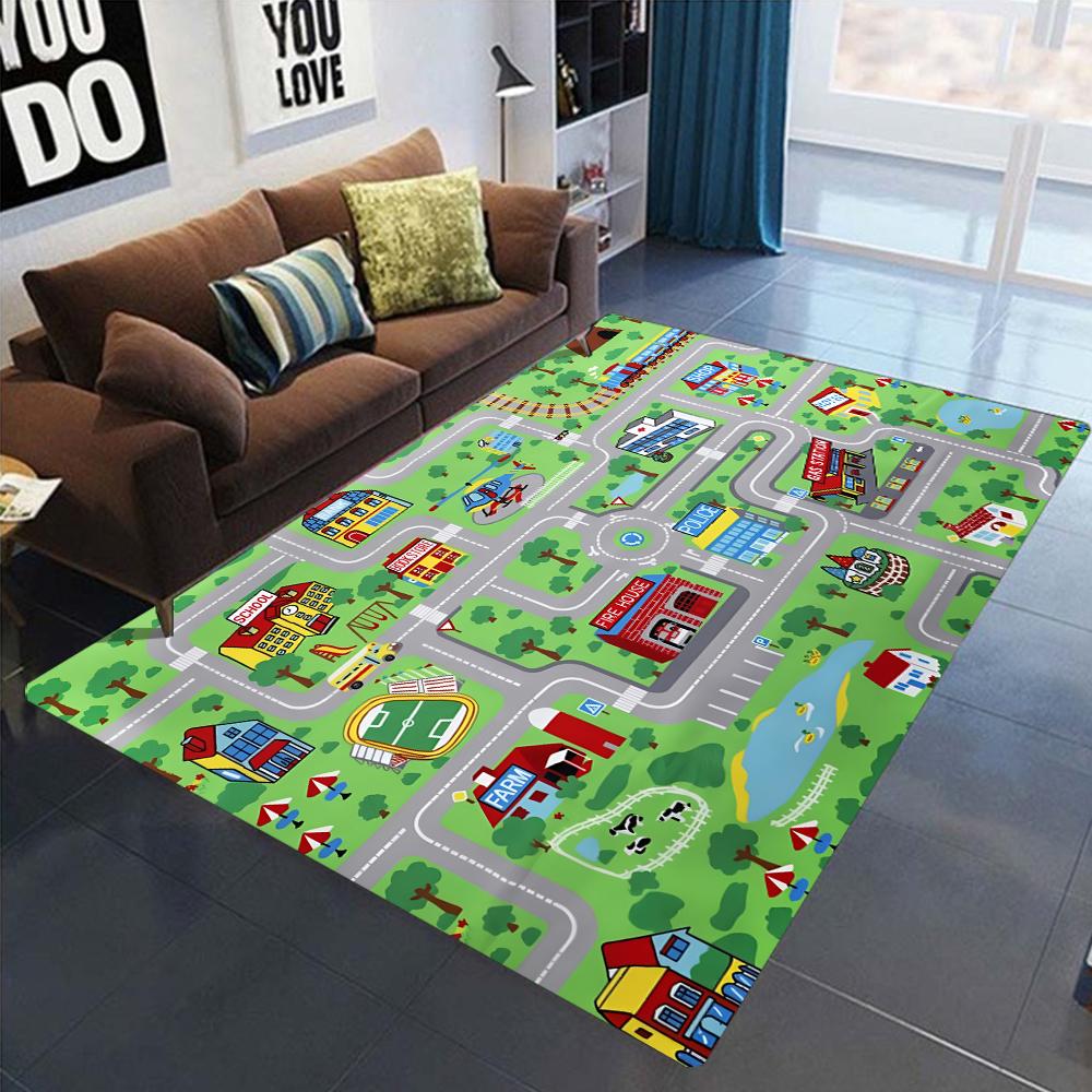 Interactive City Traffic System Kids Rug Educational Road Play Carpet Safe Learning Mat for Childrens Bedroom Living Room