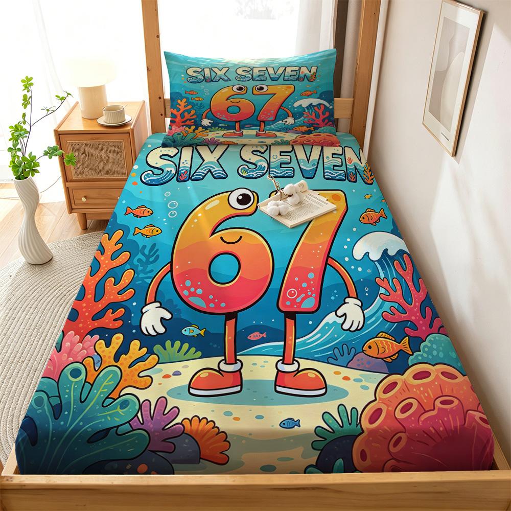 3pcs Funny 67 Element Print Coreless Bed Sheet Set Multiple Sizes Soft Bed Covers, Bedroom Bedding Decorations, Gifts, Bedding