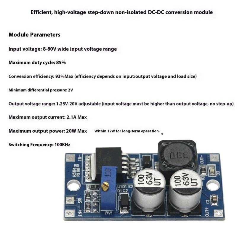High Efficiency Steps Down Converters Module 8V-80V Input 1.25V-20V Adjustable Output 2.1A Current Compactly Design
