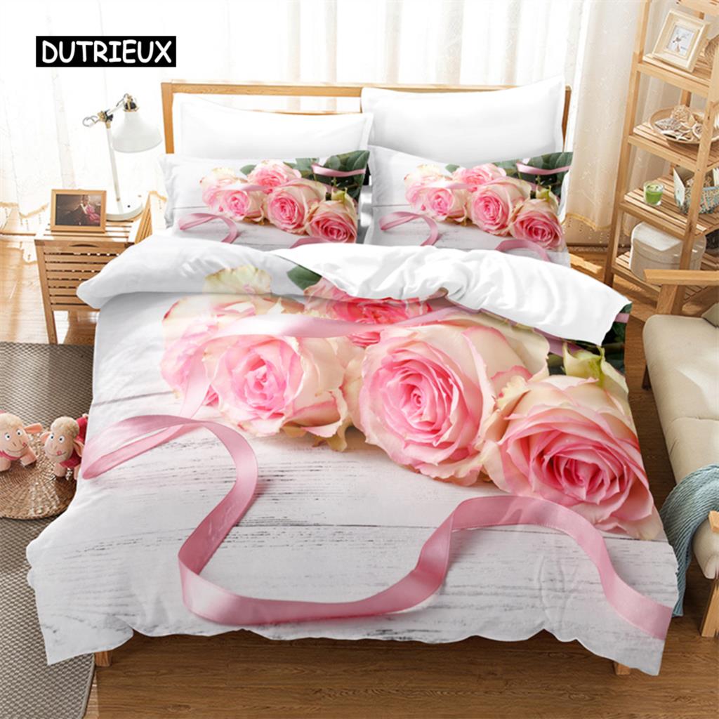 Pink Roses Bedding Set Duvet Cover Set 3d Bedding Digital Printing Bed Linen Queen Size Bedding Set Fashion Design